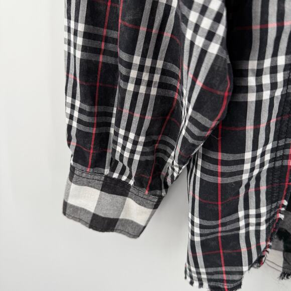 Desigual Shirt Women's Size Medium 'Vive' Patchwork Plaid Long Sleeve Cotton B&W - Picture 9 of 16